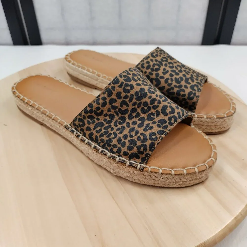 Old Navy Faux Suede Espadrille Tan & Black Sandals Women US 9